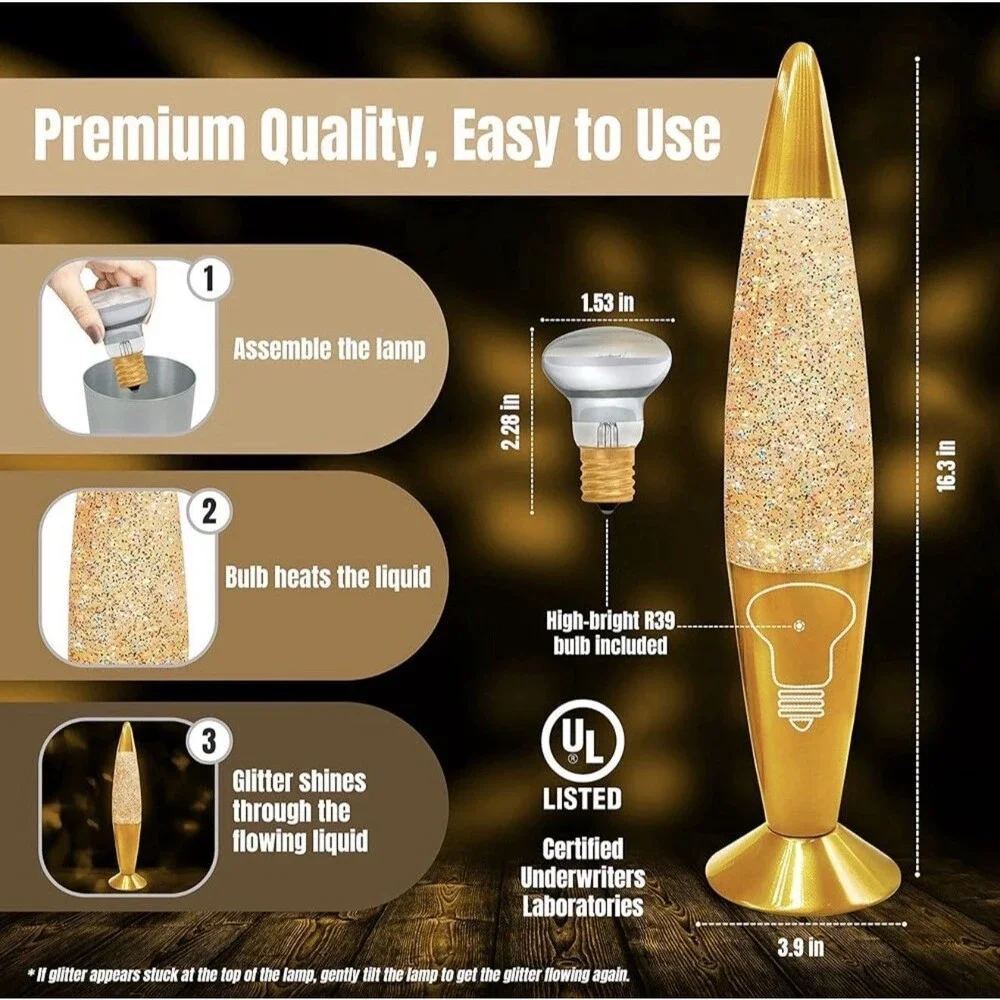 Glitter Lava Lamp white plastic base 12